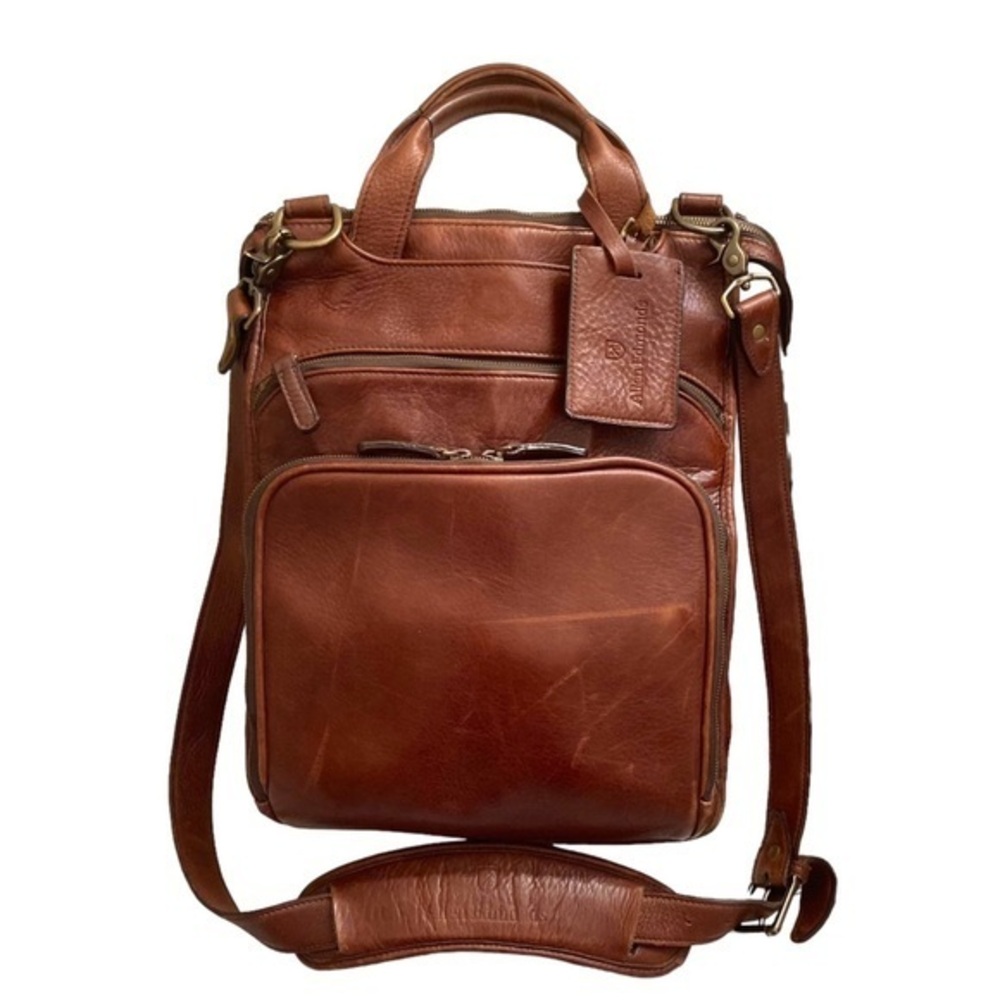Allen Edmonds brown leather convertible backpack laptop bag carryon travel